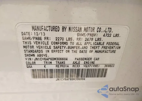 2013 Infiniti G37 Journey from USA, damaged, VIN JN1CV6AP6DM306604